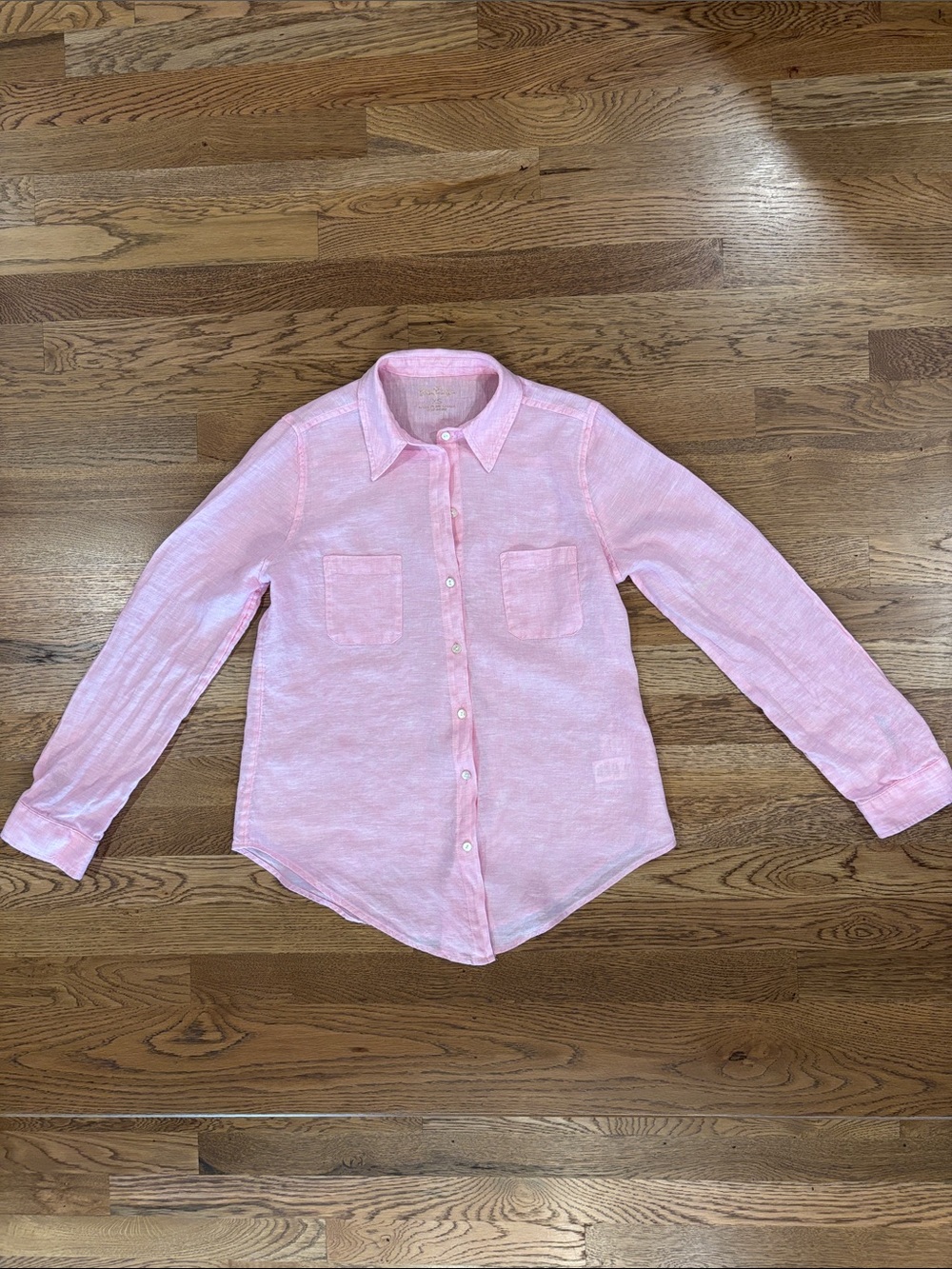 Lilly Pulitzer Sea View Linen Button Down Shirt XS Light Pink